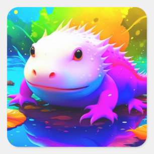 Pegatina Cuadrada Personalizado lindo Axolotl