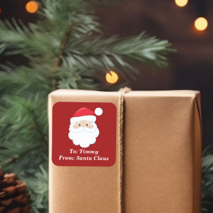 Pegatina Cuadrada Personalizado lindo de Santa Claus regalo de Navid