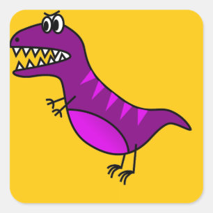 Pegatina Cuadrada Personalizado lindo enojado de dinosaurio morado