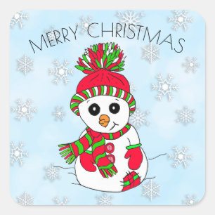 Pegatina Cuadrada Personalizado lindo Navidades Snowman Snowflake