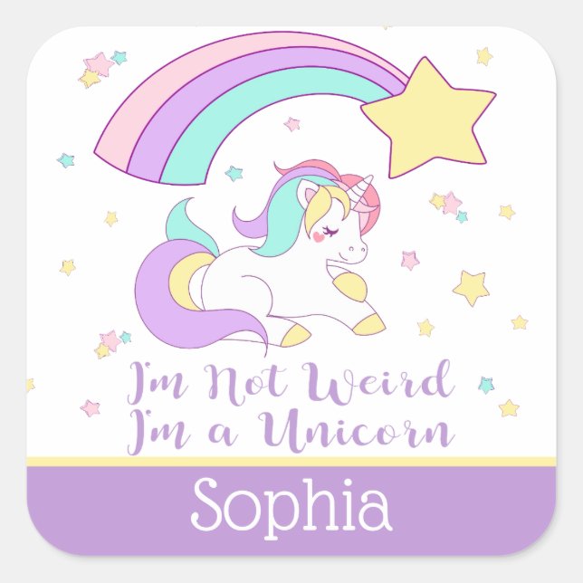 Pegatina Cuadrada Personalizado lindo personalizado con unicornio má (Anverso)