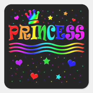Pegatina Cuadrada Personalizado lindo pinza arte arcoiris Princesa T