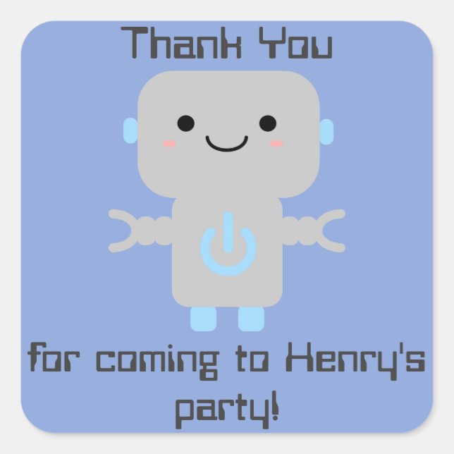 Pegatina Cuadrada Personalizado lindo Robot Gracias (Anverso)