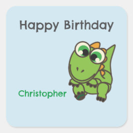Pegatina Cuadrada Personalizado lindo y verde dinosaurios cumpleaños