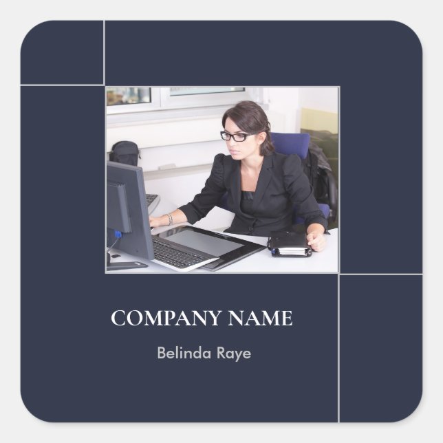 Pegatina Cuadrada Personalizado líneas de foto azules (Anverso)