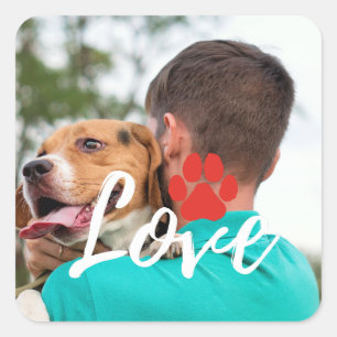 Pegatina Cuadrada Personalizado LOVE Paw Imprimir Perro Perro Mascot