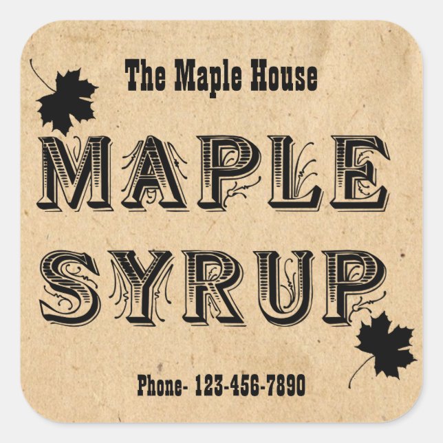 Pegatina Cuadrada Personalizado Maple Syrup Maple Leaf Business Pega (Anverso)