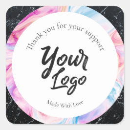 Pegatina Cuadrada Personalizado marca comercial mármol negro y color