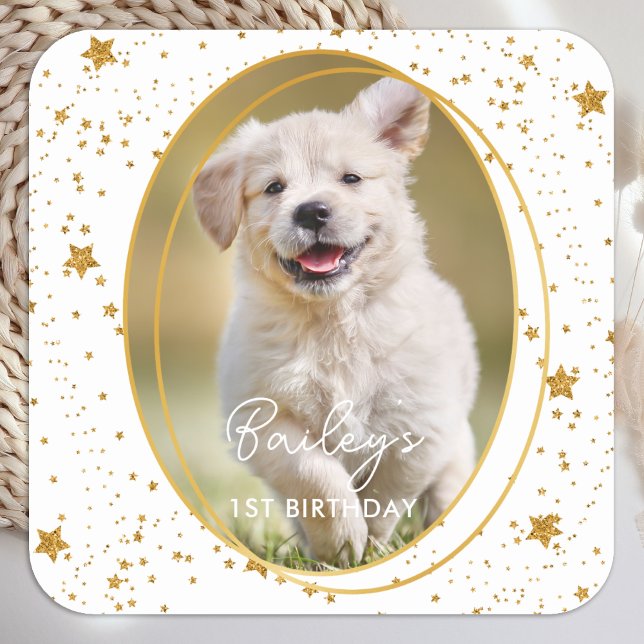 Pegatina Cuadrada Personalizado Mascota de fotografía perro Cumpleañ (Subido por el creador)