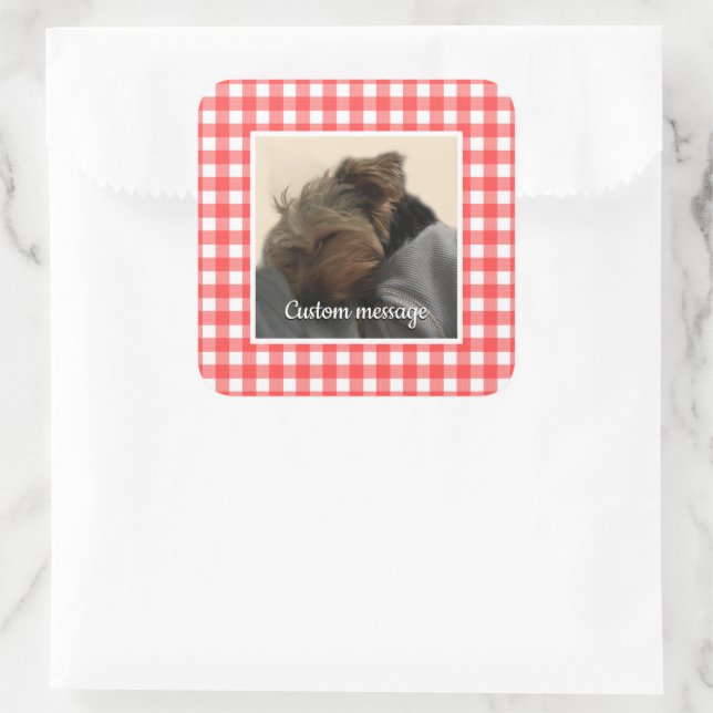 Pegatina Cuadrada Personalizado Mascota Foto País Rojo Búfalo Check  (Bolso)