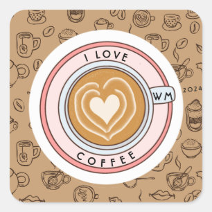 Pegatina Cuadrada Personalizado Me Encanta El Café