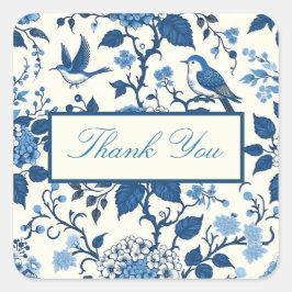 Pegatina Cuadrada Personalizado Monogram Chinoiserie Moda, Gracias