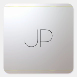 Pegatina Cuadrada Personalizado Monogramed Silver Template Inicial