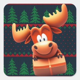 Pegatina Cuadrada Personalizado Moose con Navidades regalando camise