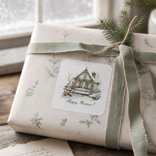 Pegatina Cuadrada Personalizado Navidades de Año Nuevo de Snowflake