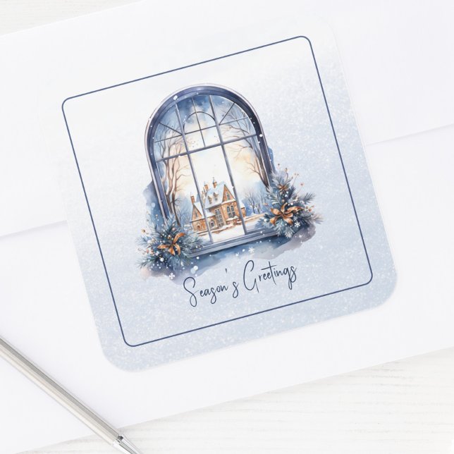 Pegatina Cuadrada Personalizado Nieve Nórdica Invierno Pastel Azul Y (Subido por el creador)