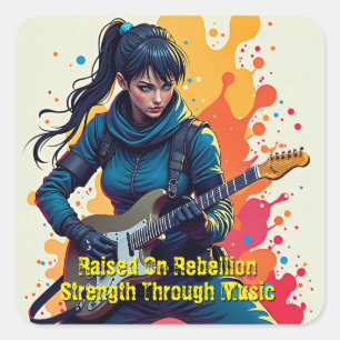 Pegatina Cuadrada Personalizado Ninja Chica Arte Guitarista Inspirad