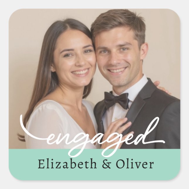 Pegatina Cuadrada Personalizado Nombre de foto Compromiso con guión  (Anverso)