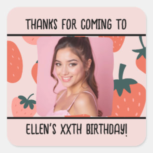 Pegatina Cuadrada Personalizado Nombre de la foto del cumpleaños Cua