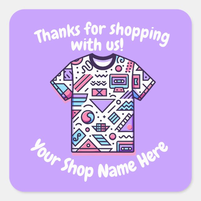 Pegatina Cuadrada Personalizado Nombre de la pequeña empresa Retro T (Anverso)
