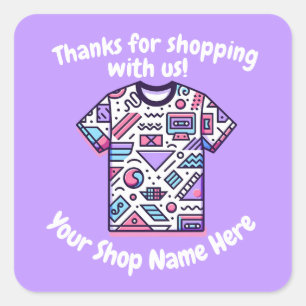 Pegatina Cuadrada Personalizado Nombre de la pequeña empresa Retro T