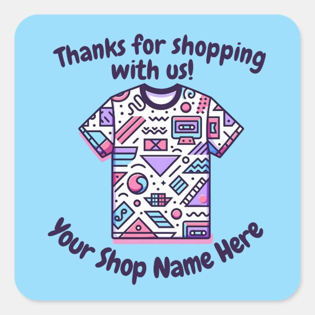 Pegatina Cuadrada Personalizado Nombre de la pequeña empresa Retro T (Anverso)
