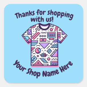 Pegatina Cuadrada Personalizado Nombre de la pequeña empresa Retro T