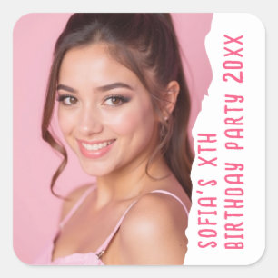 Pegatina Cuadrada Personalizado Nombre Foto Año Fiesta de cumpleaños