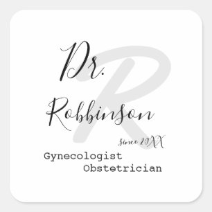 Pegatina Cuadrada Personalizado Obstetrician Ginecólogo Monograma