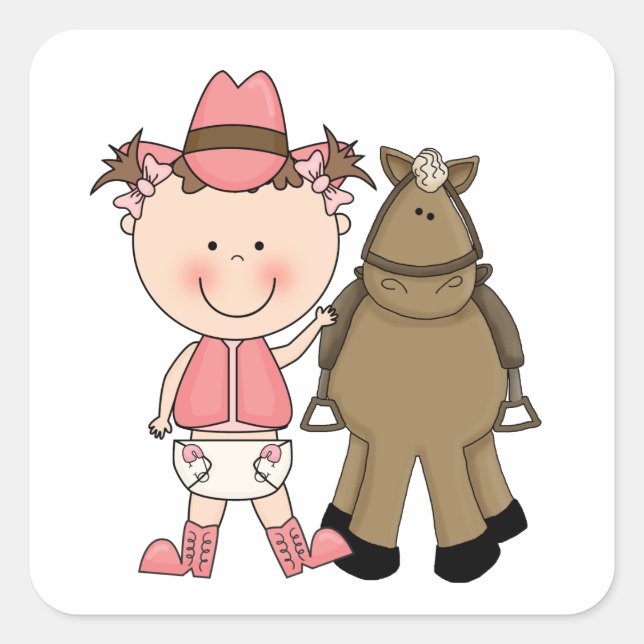 Pegatina Cuadrada Personalizado occidental de una niña y una piedad  (Anverso)