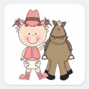 Pegatina Cuadrada Personalizado occidental de una niña y una piedad