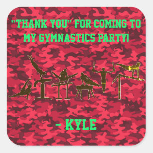 PEGATINA CUADRADA PERSONALIZADO PARTIDO DE CUMPLEAÑOS DE GIMNASIA DE