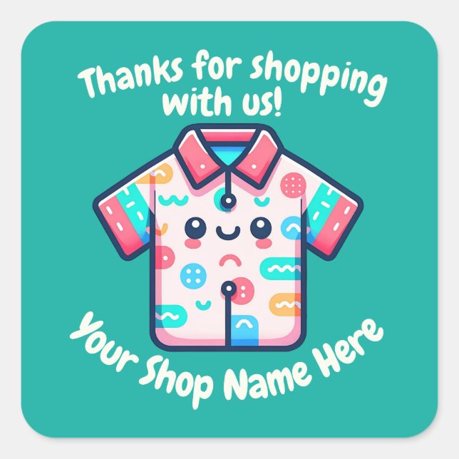 Pegatina Cuadrada Personalizado Pequeña Empresa Nombre Cute Tee POD  (Anverso)