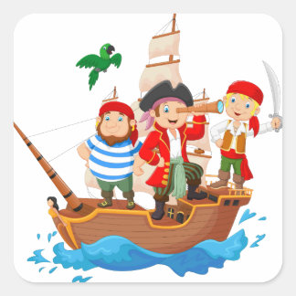 Pegatina Cuadrada Personalizado, pequeños y lindos piratas - Pegatin