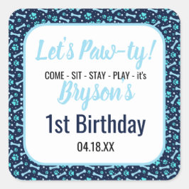 Pegatina Cuadrada Personalizado Perro Cumpleaños Blue Paw Imprimir M
