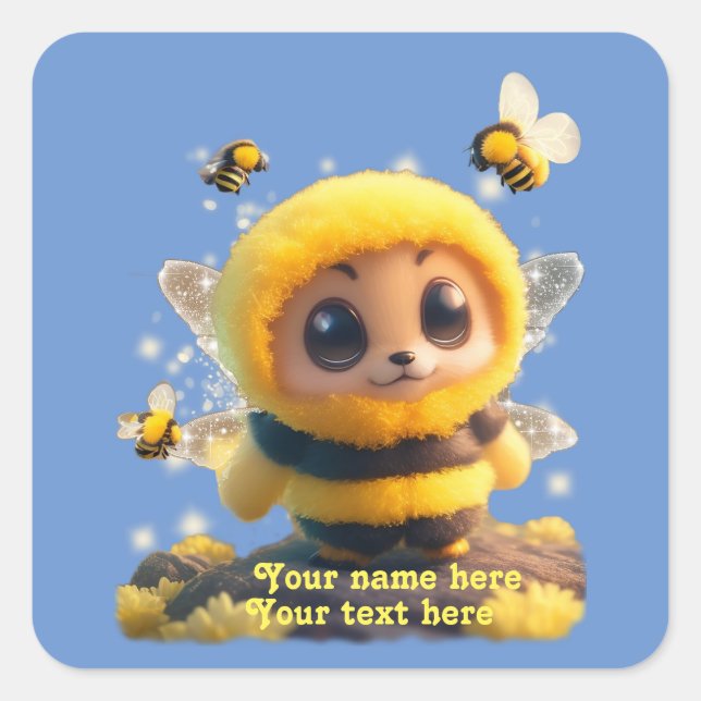 Pegatina Cuadrada Personalizado personal Adorable Baby Bumble Bee (Anverso)