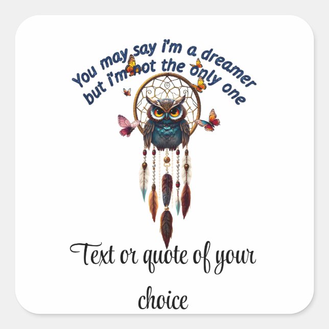 Pegatina Cuadrada Personalizado Personaliza A Búho Boho Hermoso Hipp (Anverso)