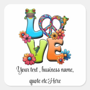 Pegatina Cuadrada Personalizado personaliza hippie de rana boho de p
