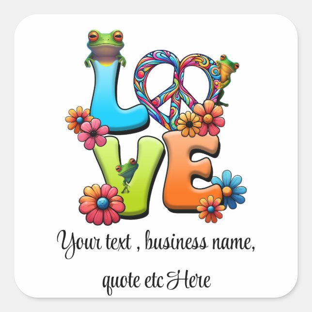 Pegatina Cuadrada Personalizado personaliza hippie de rana boho de p (Anverso)