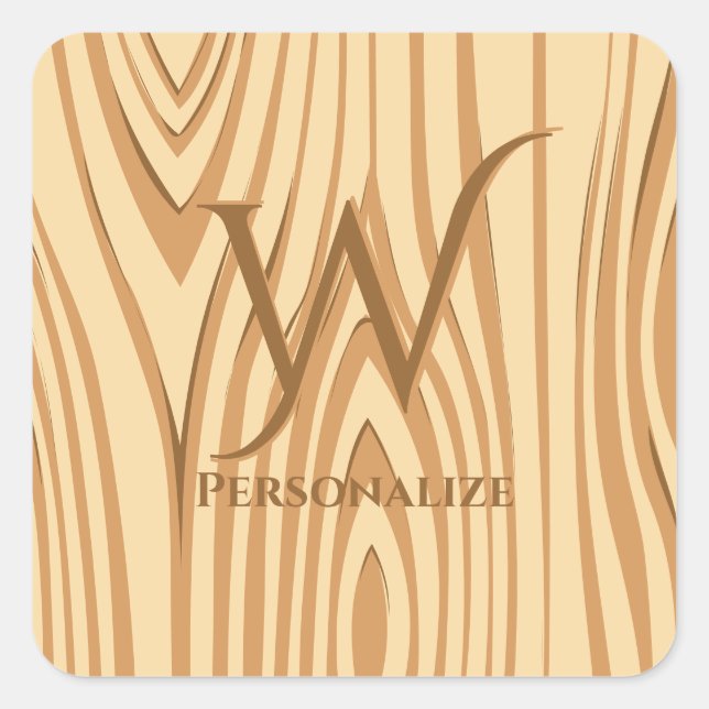 Pegatina Cuadrada Personalizado personalizado de la madera marrón de (Anverso)