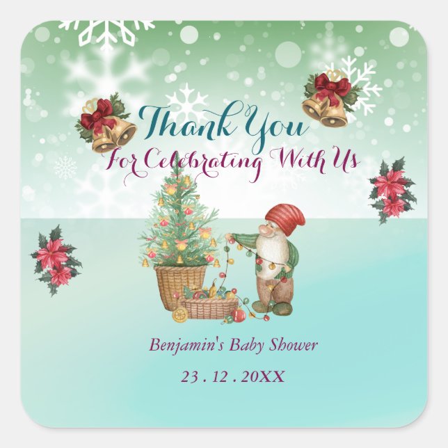 Pegatina Cuadrada Personalizado Pine Star Baby Shower (Anverso)