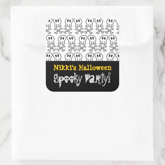 Pegatina Cuadrada Personalizado Pirata Skulls & Bones Kid Halloween  (Bolso)