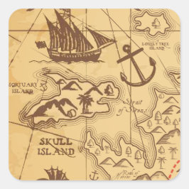 Pegatina Cuadrada Personalizado Pirate mapa punto de tierra Familia