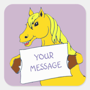 Pegatina Cuadrada Personalizado Pony con mensaje