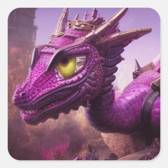 Pegatina Cuadrada Personalizado Purple Dragon (Anverso)