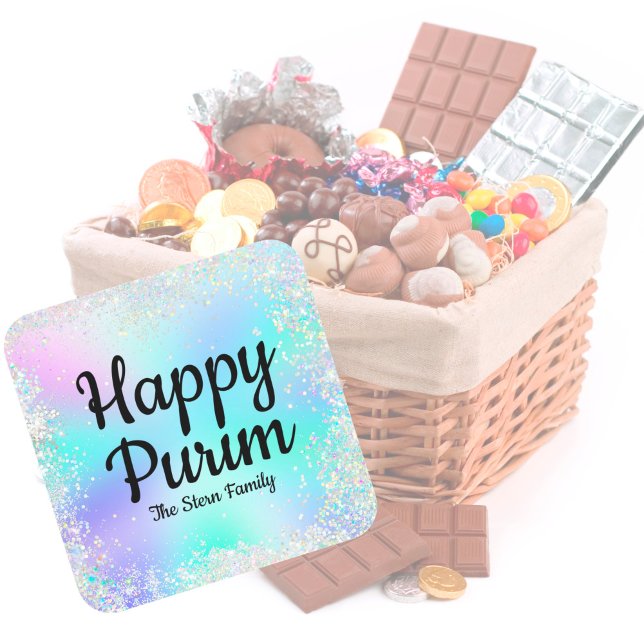 Pegatina Cuadrada Personalizado Purpurina Pastel Jewish Happy Purim (Subido por el creador)