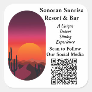 Pegatina Cuadrada Personalizado QR Code Restaurant Bar Social Media 