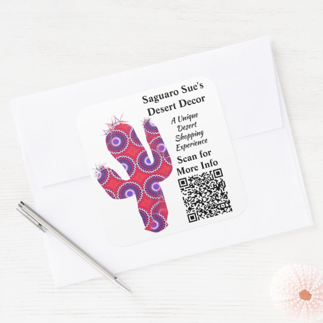 Pegatina Cuadrada Personalizado QR Code Small Business Promo Call to (Sobre)