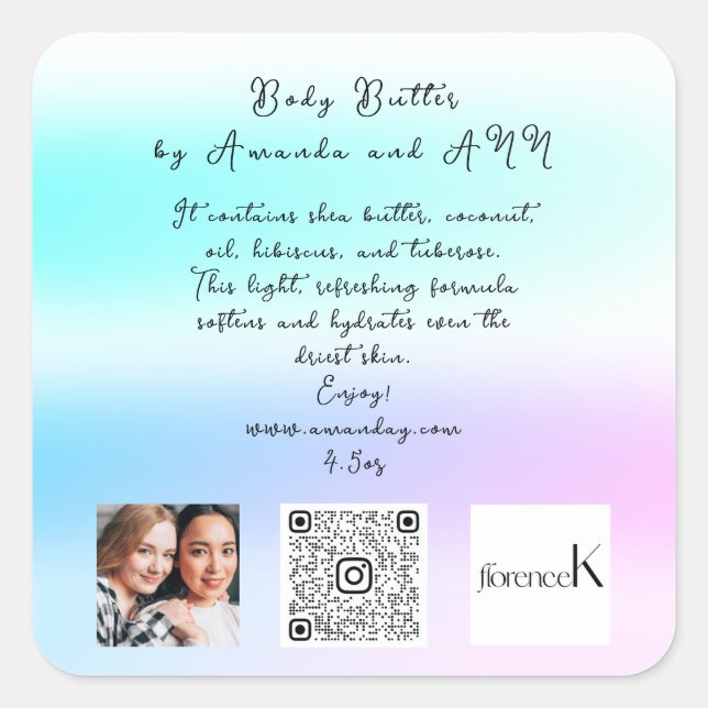 PEGATINA CUADRADA PERSONALIZADO QRCODE LOGO FOTO PRODUCTO DESCRIPCIÓ (Anverso)