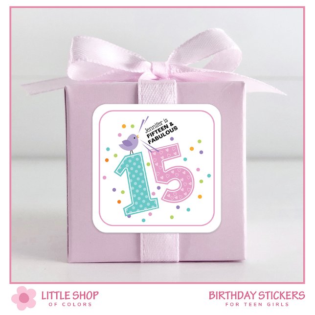 Pegatina Cuadrada Personalizado Quince y fabuloso cumpleaños de Conf (Subido por el creador)